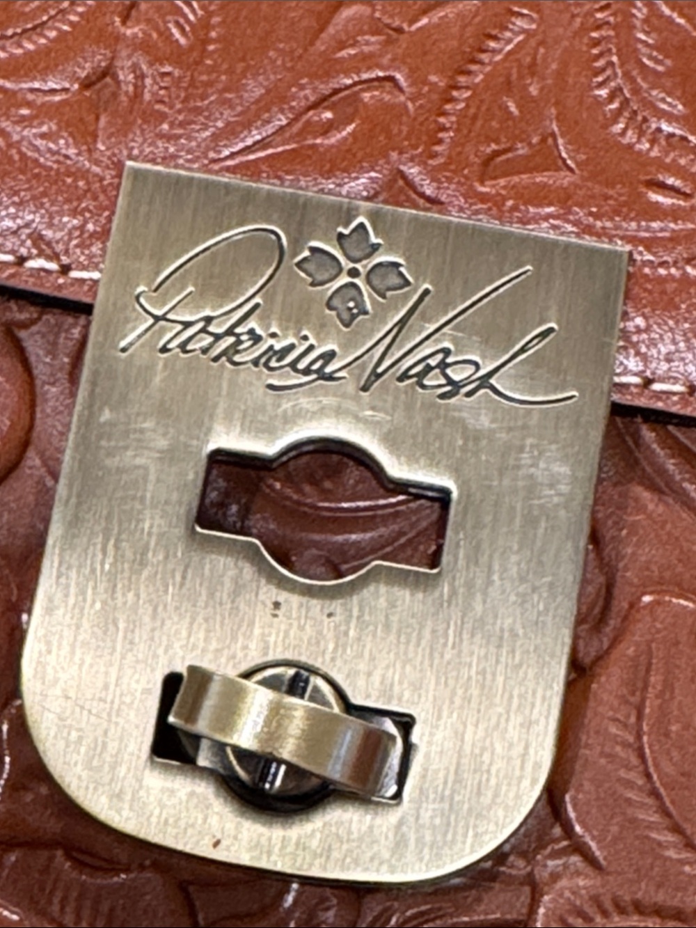 Patricia Nash Chauny Tooled Floral Embossed Brown Leather Satchel - Picture 16 of 17
